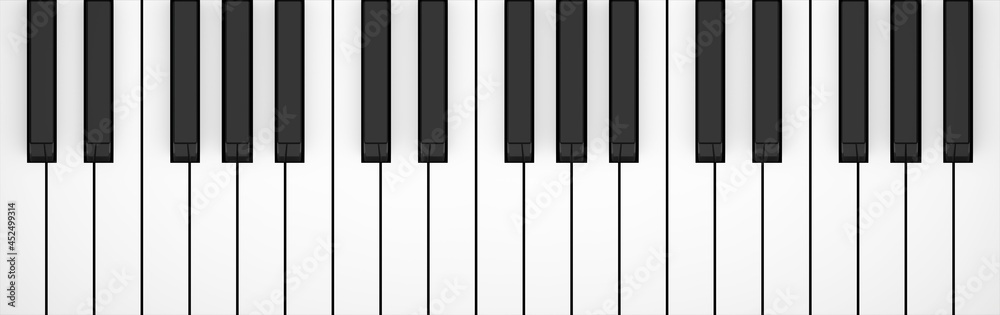 Piano or keyboard keys three octaves flat lay top view from above Piano or keyboard keys three octaves flat lay top view from above