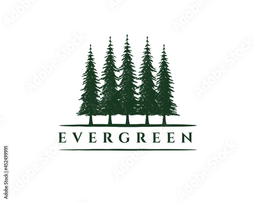 Rustic Retro Vintage Hemlock, Evergreen, Pines, Spruce, Cedar trees logo design 