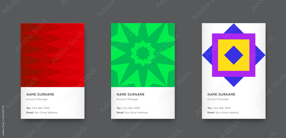 Vector Stylish Bright Trendy Vertical Business Card Set