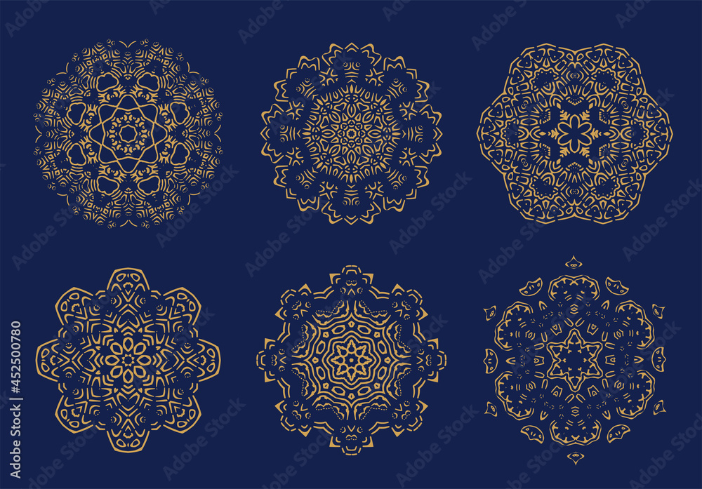 Mandala burst lined vintage shapes.