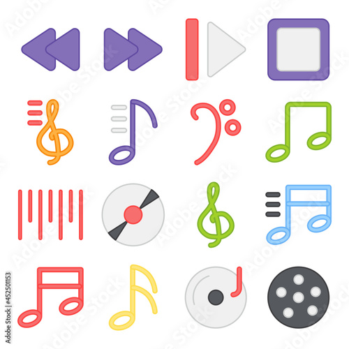 Pack of Music Equipment Flat Icons 