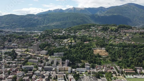 Drone view at the city of Lugano on the italian part of Switzerland
 photo