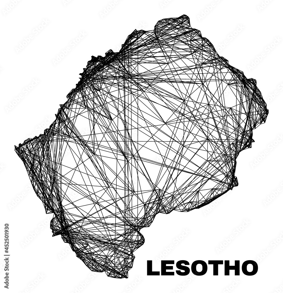 Wire frame irregular mesh Lesotho map. Abstract lines form Lesotho map