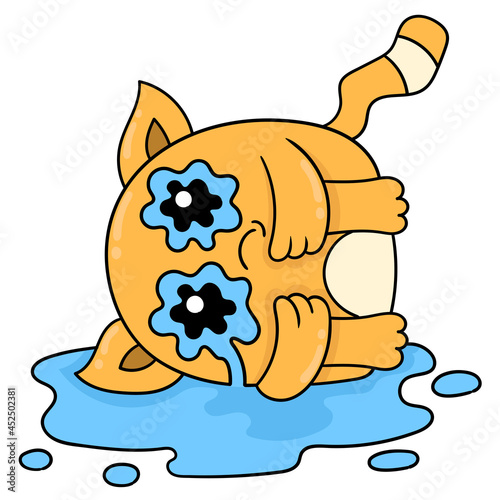 cat is heartbroken tears welling up, doodle icon image kawaii