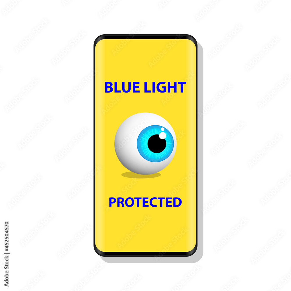 Blue light protected eye symbol, blue light causes health problems and should not be used before bedtime, Protection logo
