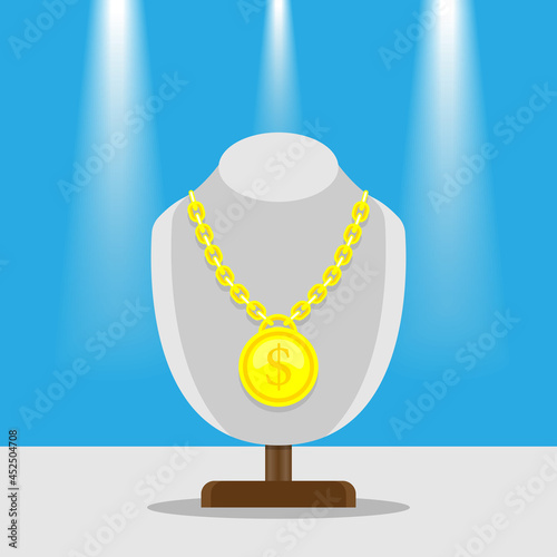 Gold chain on neck model illustration vector