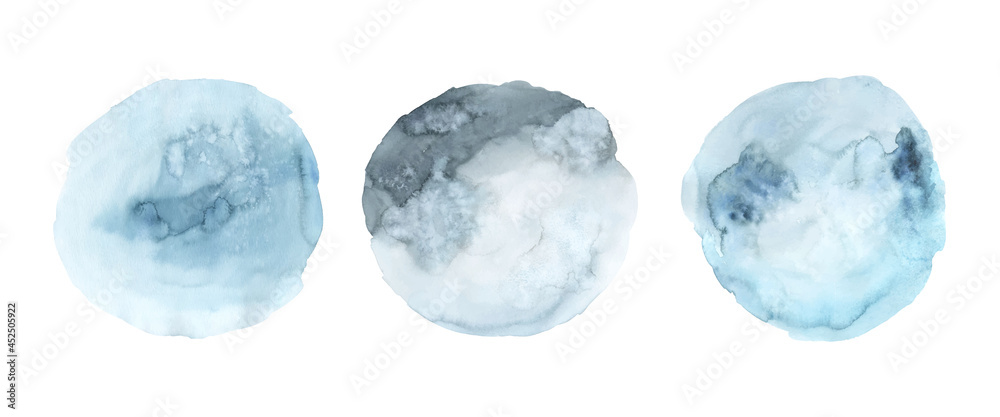 Set of Blue watercolor paint stain background