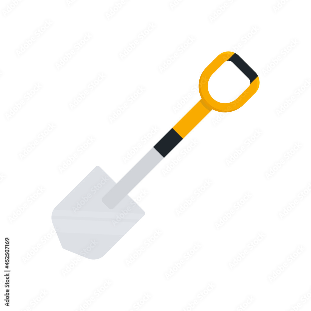Shovel icon. Spade with orange handle. Vector isolated on white Shovel icon. Spade with orange handle. Vector isolated on white