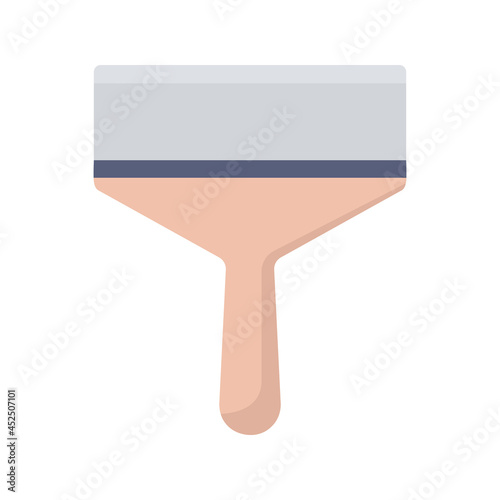 Scraper icon with wood handle. Spatula trowel work tool. Repair and built symbol. Vector isolated on white.