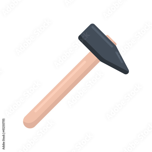 Hammer flat icon. Wood hummer symbol. Work repair tool. Vector illustration isolated on white.