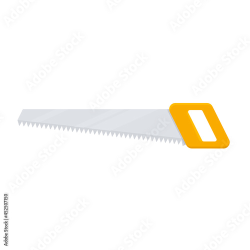 Hand saw icon. Handsaw with orange handle. Vector isolated on white.	