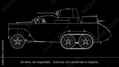Armored car caterpillar BAD-2 - USSR - WW2. Side view.