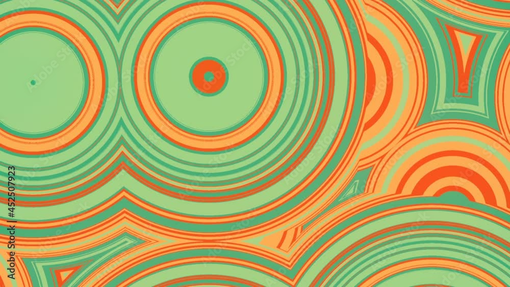 Flat pattern of concentric orange and green circles 3d rendering loop animation Flat pattern of concentric orange and green circles 3d rendering loop animation