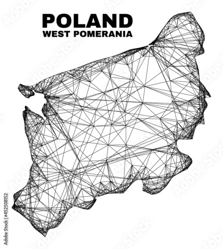 Wire frame irregular mesh West Pomeranian Voivodeship map. Abstract lines form West Pomeranian Voivodeship map. Linear frame 2D network in vector format.