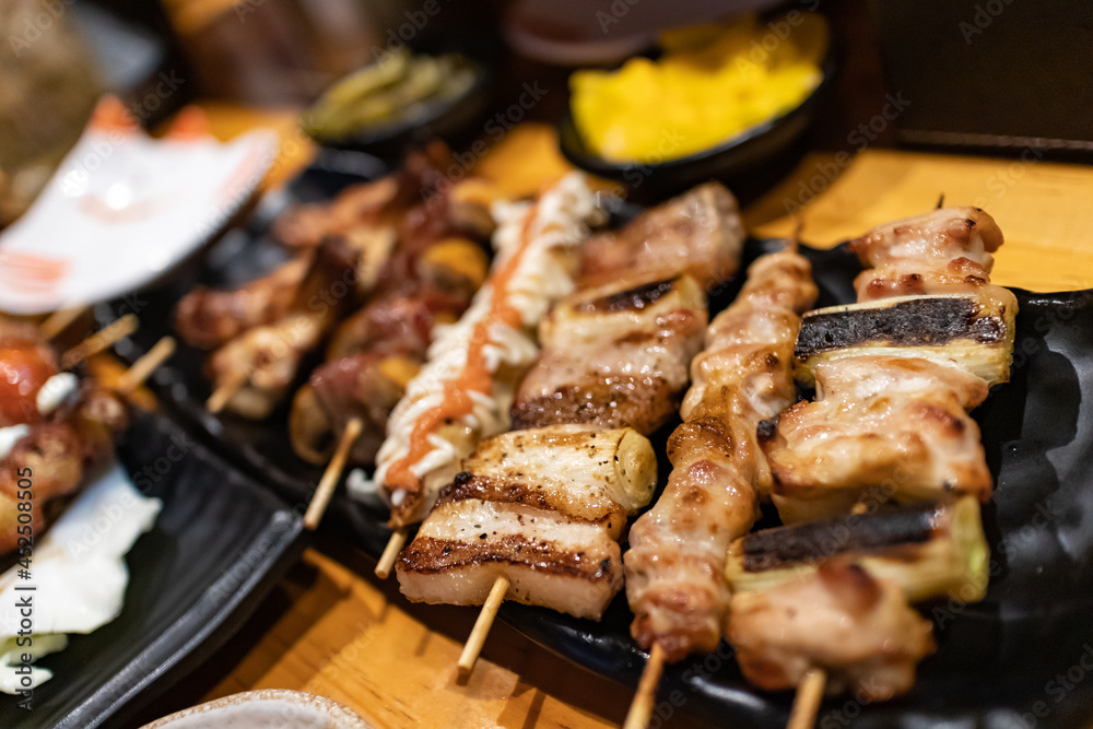 Traditional Japanese style food ,roast chicken Yakitori