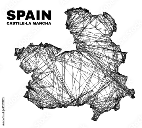 carcass irregular mesh Castile-La Mancha Province map. Abstract lines form Castile-La Mancha Province map. Linear carcass 2D network in vector format.