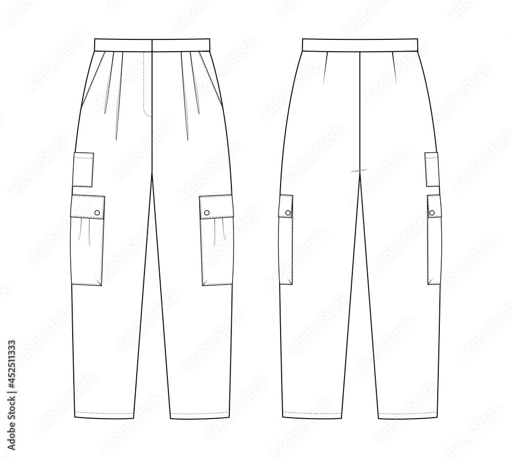 Fashion technical drawing of cargo pants Stock Vector | Adobe Stock