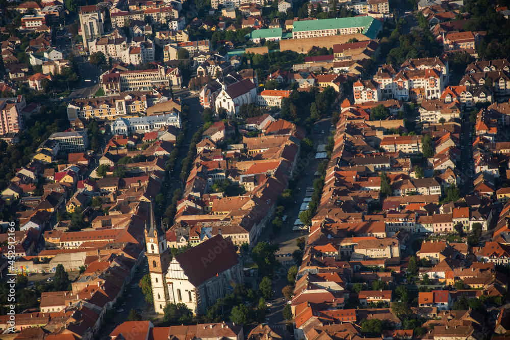 Obraz premium ROMANIA Bistrita Panoramic aerial view,The Evangelical Church, august 2020