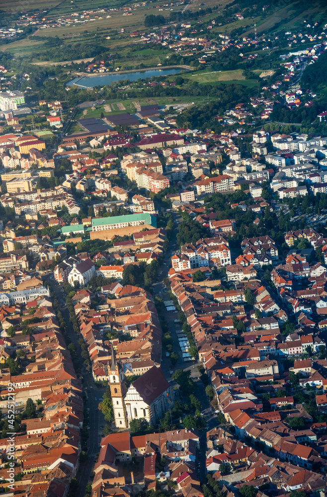 ROMANIA Bistrita Panoramic aerial view,The Evangelical Church, august 2020