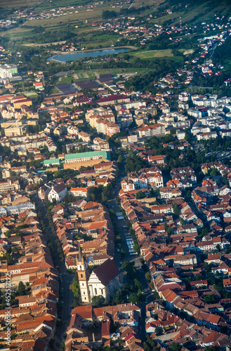 ROMANIA Bistrita Panoramic aerial view,The Evangelical Church, august 2020