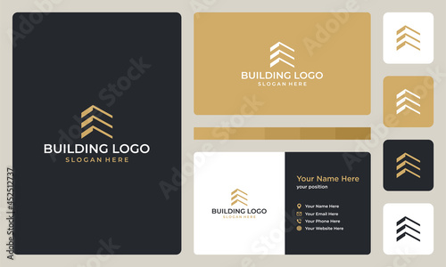 building design logos with line style. symbol for construction, apartment and architect. premium logo design and business cards.	