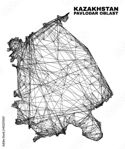 Net irregular mesh Pavlodar Region map. Abstract lines are combined into Pavlodar Region map. Wire carcass 2D net in vector format.