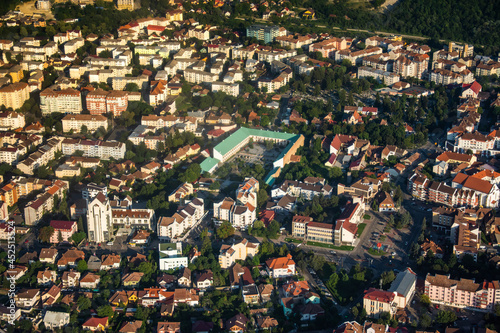 Fototapeta Naklejka Na Ścianę i Meble -  Romania,aerial image of the County Museum from Bistrita,august 2020