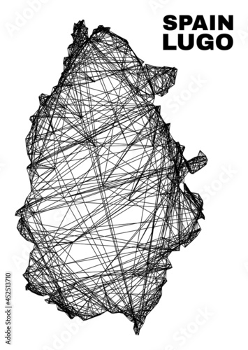 Net irregular mesh Lugo Province map. Abstract lines are combined into Lugo Province map. Linear frame flat net in vector format.