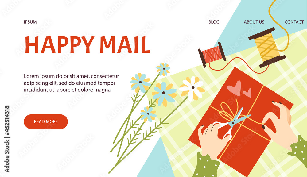 Website banner interface template for mail services, flat vector illustration.