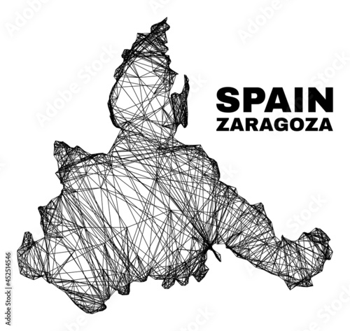 carcass irregular mesh Zaragoza Province map. Abstract lines are combined into Zaragoza Province map. Wire carcass flat network in vector format.
