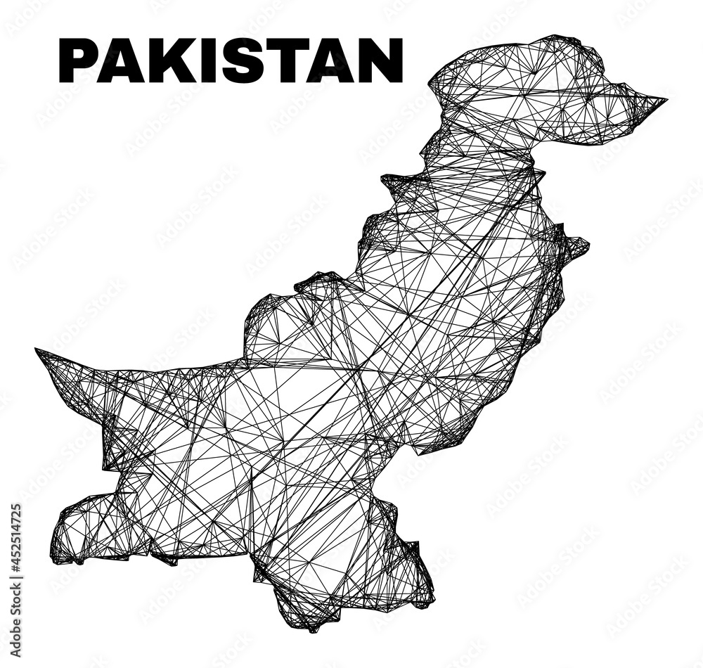 Pakistan Map Abstract carcass irregular mesh Pakistan map. Abstract lines are combined into ...