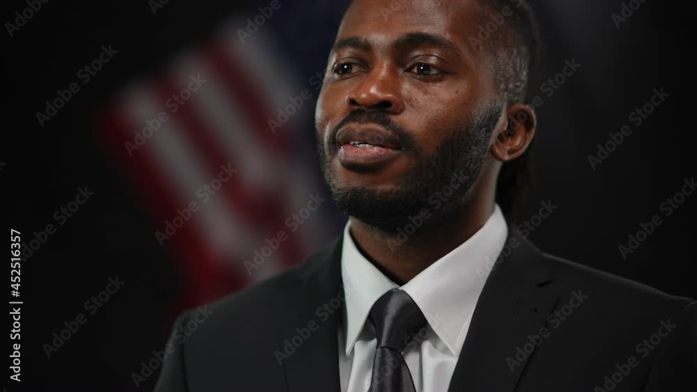 Closeup portrait of confident African American male politician