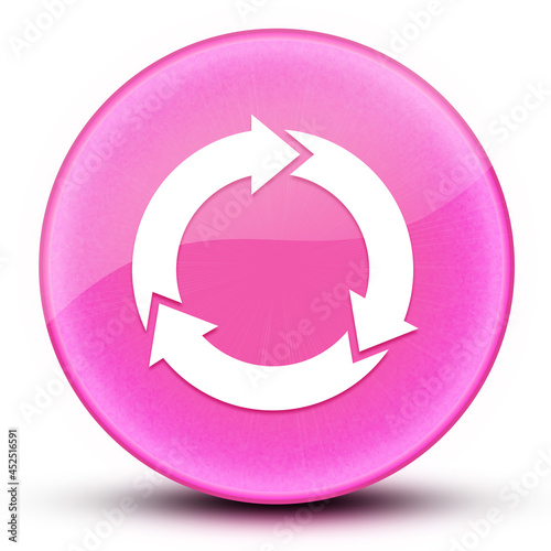 Three circle arrows eyeball glossy elegant pink round button abstract