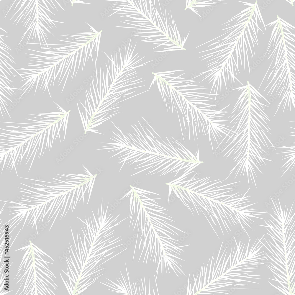 Branches of a Christmas tree on a gray background watercolor seamless pattern. Template for decorating designs and illustrations.
Branches of a Christmas tree on a gray background watercolor seamless pattern. Template for decorating designs and illustrations.