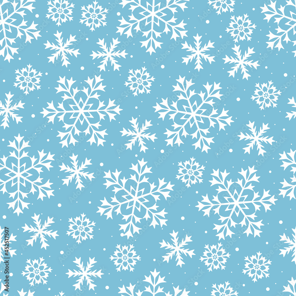White snowflakes on blue backgrounde. Christmas seamless pattern. White snowflakes on blue backgrounde. Christmas seamless pattern.