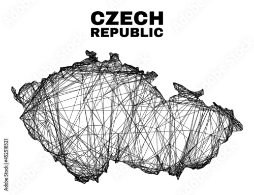 carcass irregular mesh Czech Republic map. Abstract lines form Czech Republic map. Wire carcass 2D network in vector format.