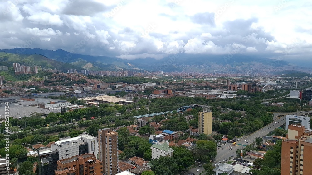 Medellin, Antioquia, Colombia. August 19, 2020: Panoramic city landscape with architecture.