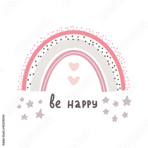 Cute rainbow boho style with lettering card Hand drawn lettering quote in cute calligraphy style. Slogan for print and poster design. Vector illustration