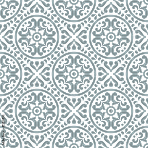Portuguese azulejo ceramic tile seamless pattern. Mediterranean traditional ornament. Italian pottery or spanish majolica.