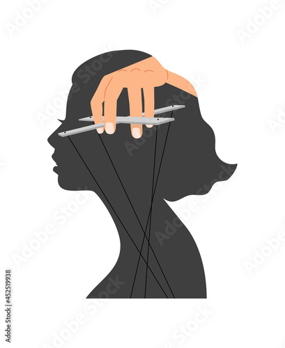 Woman mind control. Female self discipline, negative emotions control, problems boundaries, girl mental health concept, head inside disciplining