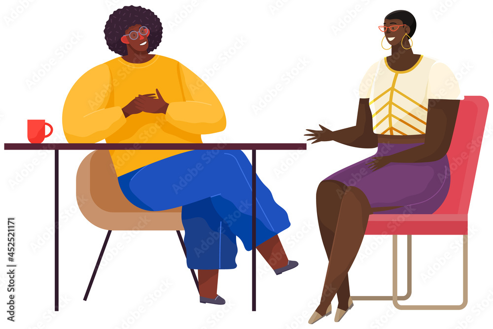 African american people are talking together. Friends are communicating, having conversation. Positive communication of colleagues Dialogue, conversation, talking and gesturing while meeting