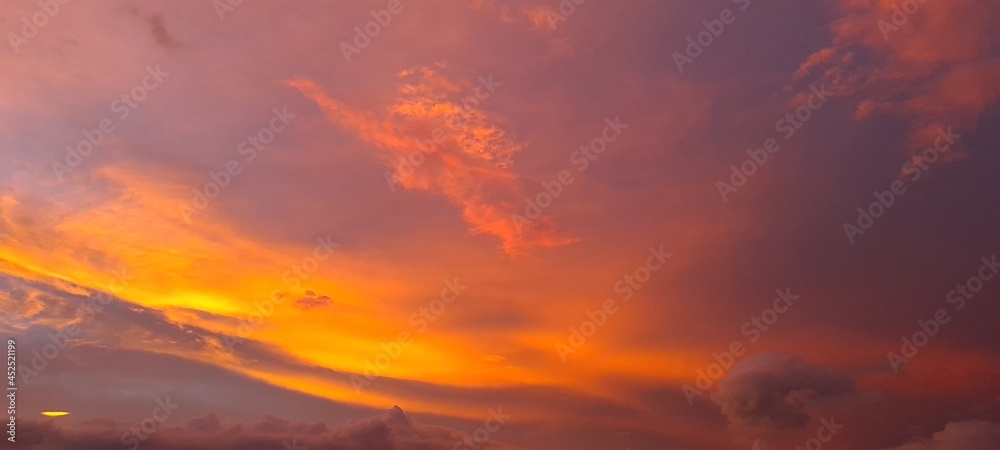 Sky background with pink sunset.