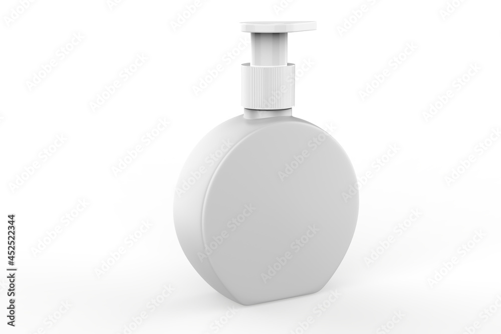 round plastic bottle with pump mockup isolated on white background. 3d illustration round plastic bottle with pump mockup isolated on white background. 3d illustration