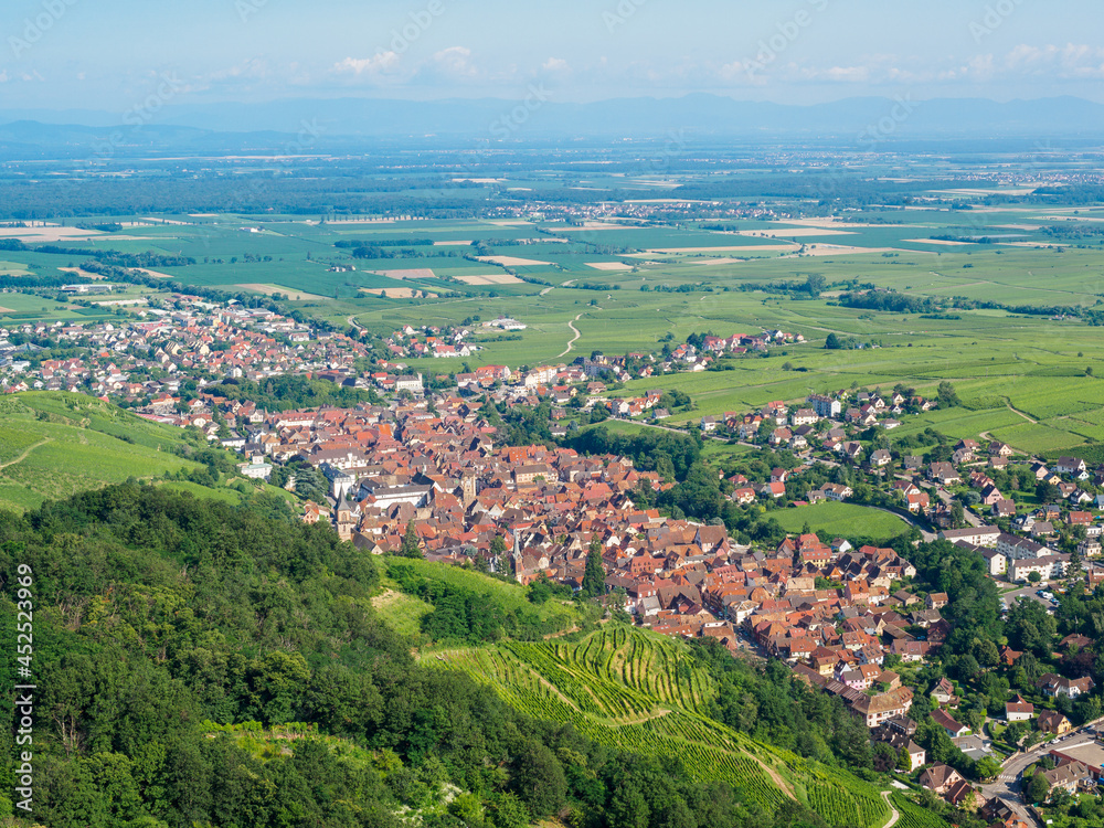 View Ribeauville village from Saint Ulrich castle, Alsace France.