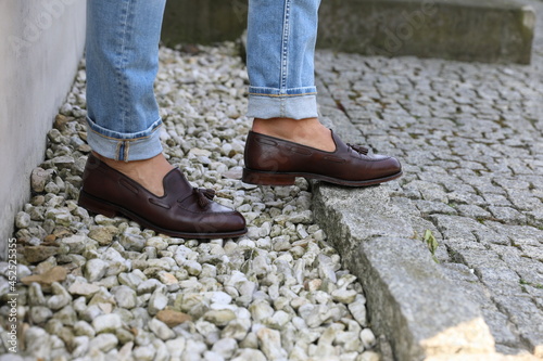 Włoskie, męskie skórzane buty- Loafersy