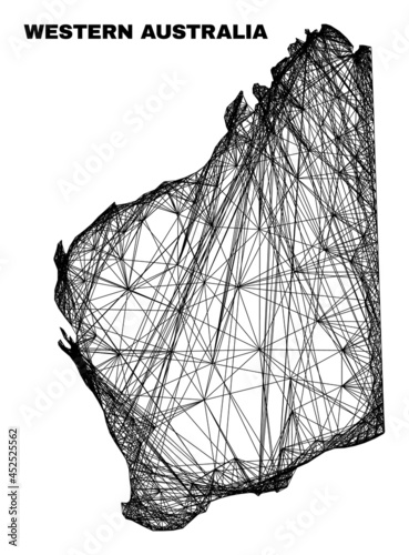 Wire frame irregular mesh Western Australia map. Abstract lines are combined into Western Australia map. Wire frame flat network in vector format.