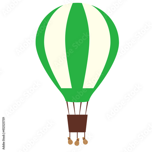 Green Hot air balloon with sandbags icon. Clipart image isolated on white background