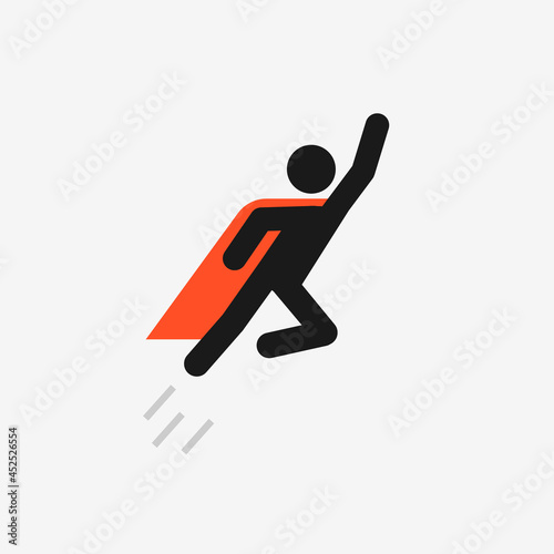 Fly stickman hero icon. Clipart image isolated on white background