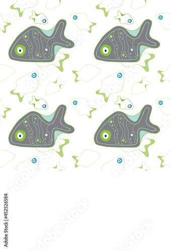 Vector seamless pattern with ornamental fish. Design for textile, wrapping paper, post cards, prints for clothes, and emblems