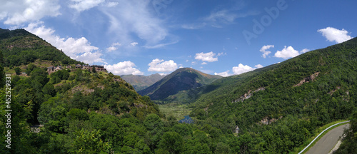 Landscape in the Valley of Boí. View on the left of the Village of Cardet. Pyrenees Mountains. Catalonia. Spain. photo